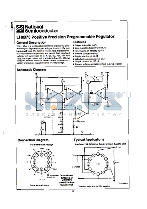 LH0075CG datasheet - LH0075 Positive Precision Programmable Refulator