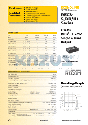 REC3-4815SR datasheet - 3 Watt DIP24 & SMD Single & Dual Output