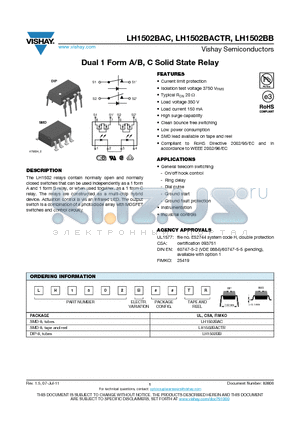 LH1502BAC datasheet - Dual 1 Form A/B, C Solid State Relay