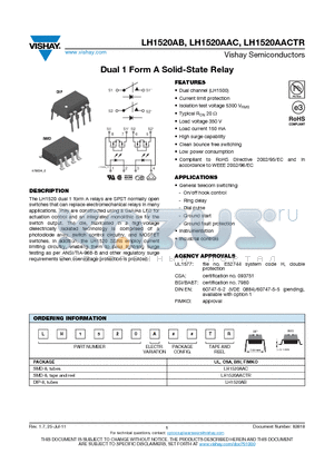 LH1520AB_11 datasheet - Dual 1 Form A Solid-State Relay