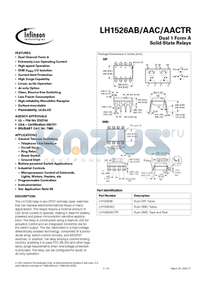 LH1526AACTR datasheet - Dual 1 Form A Solid-State Relays