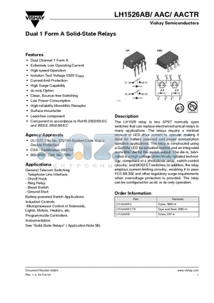 LH1526A datasheet - Dual 1 Form A Solid-State Relays