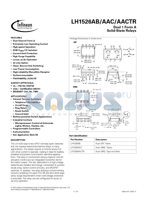 LH1526AAC datasheet - Dual 1 Form A Solid-State Relays