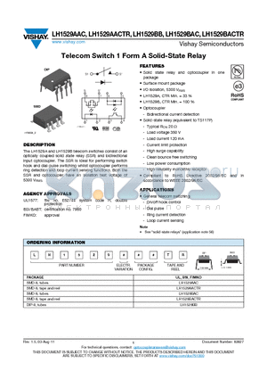 LH1529AAC_11 datasheet - Telecom Switch 1 Form A Solid-State Relay