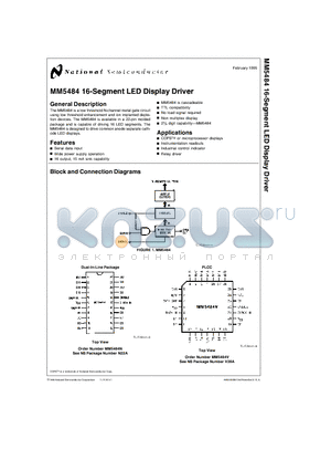 MM5484V datasheet - MM5484 16-Segment LED Display Driver