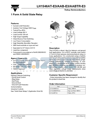 LH1546AAB-E3 datasheet - 1 Form A Solid State Relay