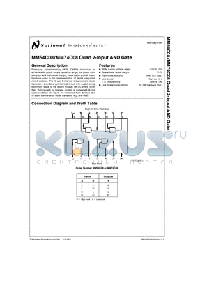 MM54C08 datasheet - Quad 2-Input AND Gate