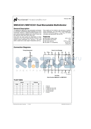 MM54C221 datasheet - Dual Monostable Multivibrator
