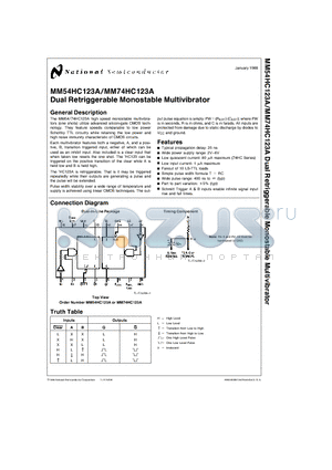 MM54HC123AJ datasheet - Dual Retriggerable Monostable Multivibrator