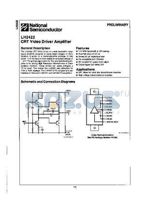 LH2422 datasheet - CRT VIDEO DRIVER AMPLIFIER