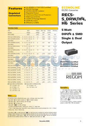 REC5-1212DRWH4 datasheet - 5 Watt DIP24 & SMD Single & Dual Output