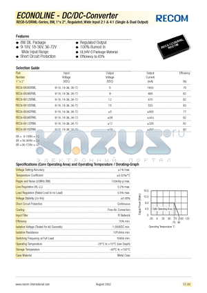 REC5-1215DRWL datasheet - ECONOLINE - DC/DC - CONVERTER