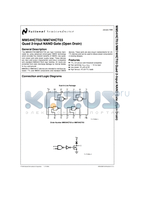 MM54HCT03 datasheet - Quad 2-Input NAND Gate (Open Drain)