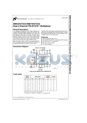 MM54HCT253 datasheet - Dual 4-Channel TRI-STATE-R Multiplexer