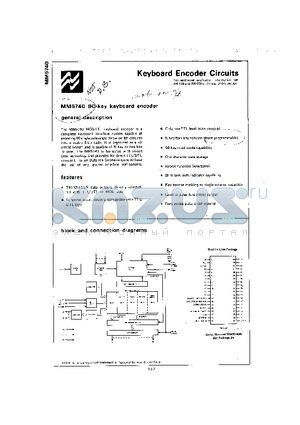 MM5740N datasheet - KEYBOARD ENCODER CIRCUITS