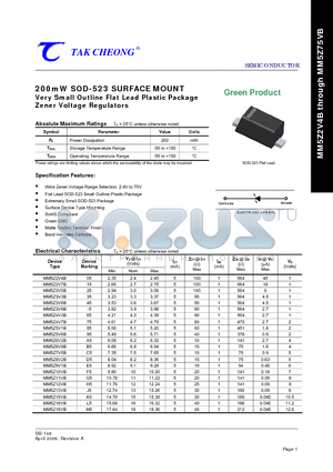 MM5Z13VB datasheet - 200mW SOD-523 SURFACE MOUNT Very Small Outline Flat Lead Plastic Package Zener Voltage Regulators