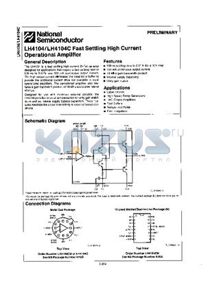 LH4104CN datasheet - Fast Setting High Current Operatiinal Amplifier