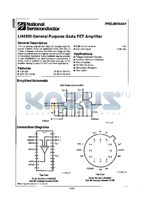 LH4200 datasheet - GENERAL PURPOSE GAAS FET AMPLIFIER