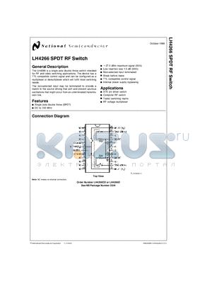 LH4266 datasheet - SPDT RF Switch