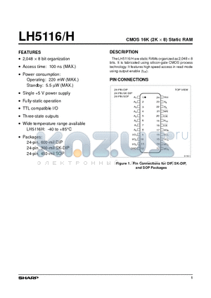 LH5116N-10 datasheet - CMOS 16K (2K x 8) Static RAM