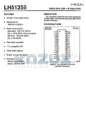 LH51256N-12 datasheet - CMOS 256K (32K X 8) STATIC RAM