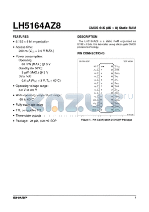 LH5164AZ8 datasheet - CMOS 64K (8K x 8) Static RAM