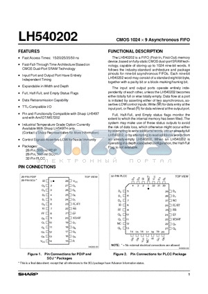 LH540202 datasheet - CMOS 1024 x 9 Asynchronous FIFO