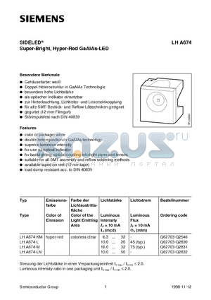 LHA674-LN datasheet - SIDELED Super-Bright, Hyper-Red GaAIAs-LED