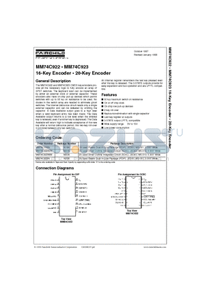 MM74C922WM datasheet - 16-Key Encoder  20-Key Encoder