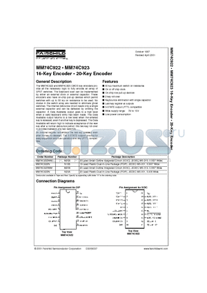 MM74C923WMX datasheet - 16-Key Encoder  20-Key Encoder