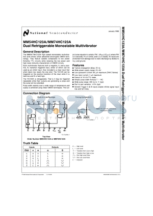 MM74HC123AJ datasheet - Dual Retriggerable Monostable Multivibrator