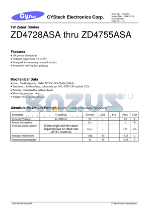 ZD4729A datasheet - 1W Zener Diodes