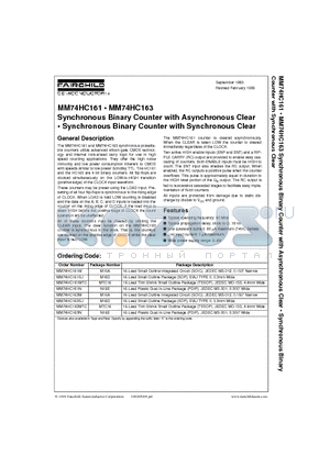 MM74HC163M datasheet - Synchronous Binary Counter with Asynchronous Clear . Synchronous Binary Counter with Synchronous Clear