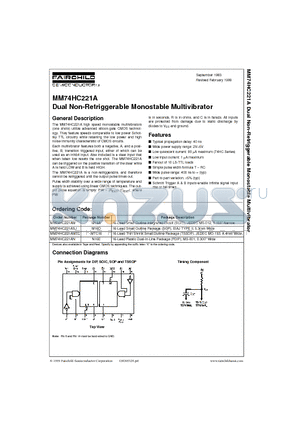 MM74HC221AN datasheet - Dual Non-Retriggerable Monostable Multivibrator