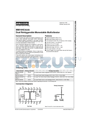 MM74HC423A datasheet - Dual Retriggerable Monostable Multivibrator