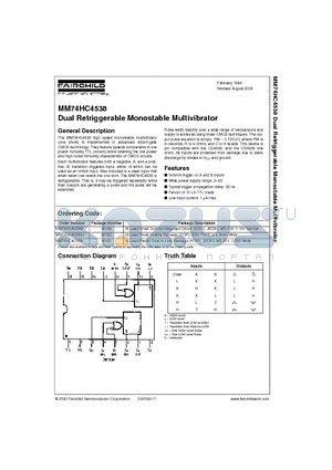 MM74HC4538 datasheet - Dual Retriggerable Monostable Multivibrator