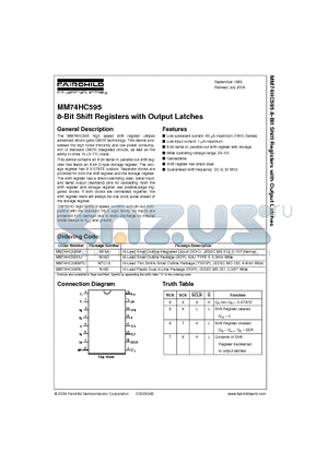 MM74HC595N datasheet - 8-Bit Shift Registers with Output Latches