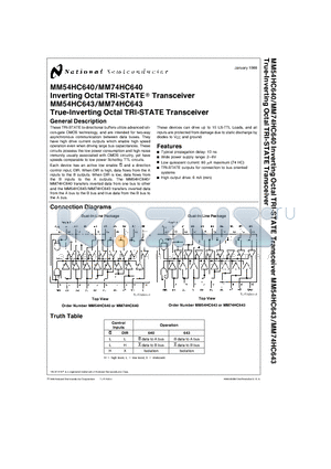 MM74HC643 datasheet - Inverting Octal TRI-STATE Transceiver