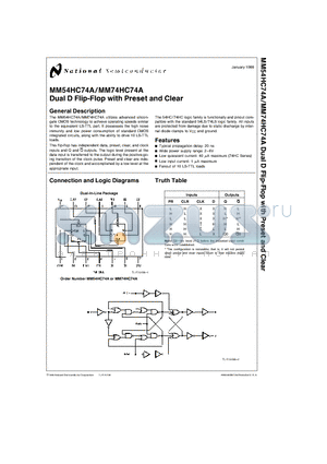 MM74HC74A datasheet - Dual D Flip-Flop with Preset and Clear