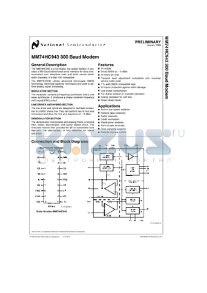 MM74HC943N datasheet - 300 Baud Modem