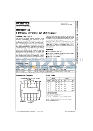 MM74HCT164M datasheet - 8-Bit Serial-in/Parallel-out Shift Register