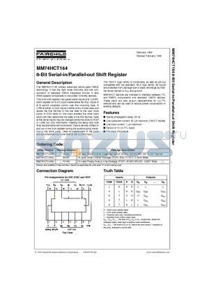 MM74HCT164 datasheet - 8-Bit Serial-in/Parallel-out Shift Register