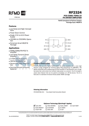 RF2324_1 datasheet - PCS CDMA/TDMA 3V PA DRIVER AMPLIFIER