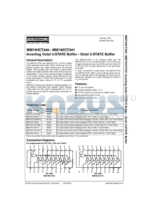 MM74HCT540SJ datasheet - Inverting Octal 3-STATE Buffer - Octal 3-STATE Buffer