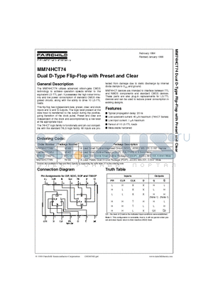 MM74HCT74SJ datasheet - Dual D-Type Flip-Flop with Preset and Clear