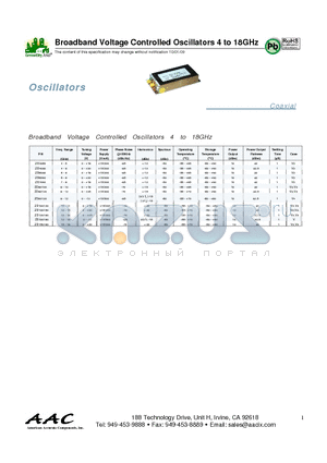 ZD6080 datasheet - Broadband Voltage Controlled Oscillators 4 to 18GHz