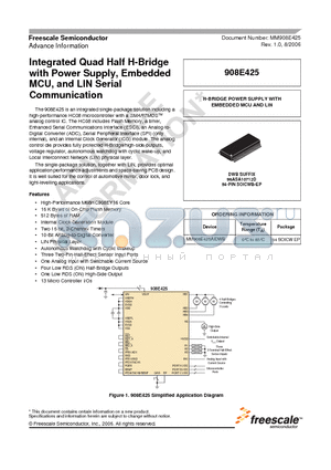 MM908E425AIDWB datasheet - Integrated Quad Half H-Bridge with Power Supply, Embedded MCU, and LIN Serial Communication