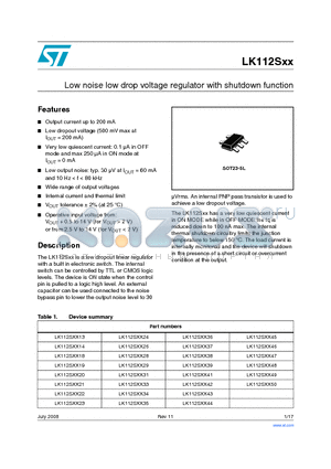 LK112SM23TR datasheet - Low noise low drop voltage regulator with shutdown function