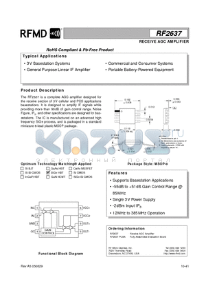 RF2637 datasheet - RECEIVE AGC AMPLIFIER