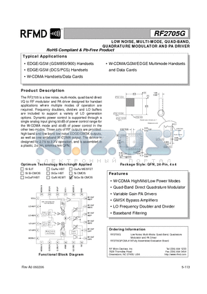 RF2705G datasheet - LOW NOISE, MULTI-MODE, QUAD-BAND, QUADRATURE MODULATOR AND PA DRIVER